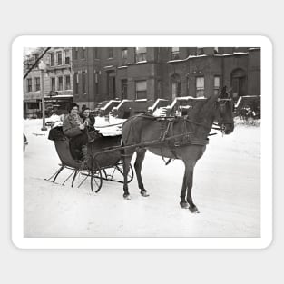 Horse and Sleigh, 1935. Vintage Photo Magnet